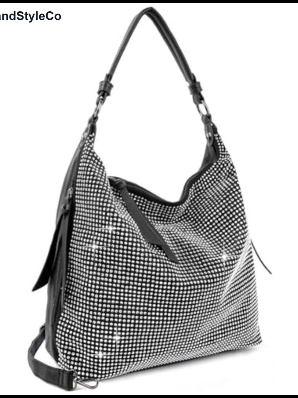 Rhinestone Hobo Handbag Faux Leather Crossbody Shoulder Bag Detachable Strap